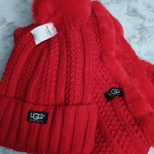 UGG Australia Winter knitted hat and infinity scarf set, red, new with tag.
